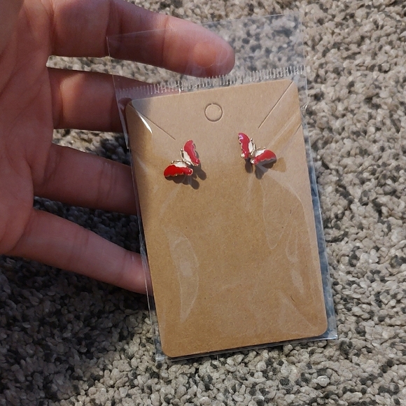 Red Butterfly Stud Earrings - Picture 1 of 3